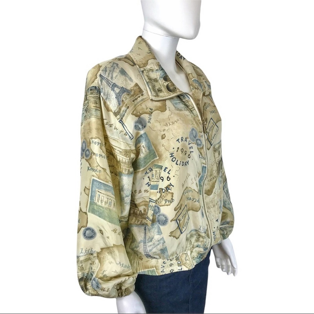 Vintage Casual Corner Petite Sophisticate Silk Travel Print Bomber - Picture 5 of 10